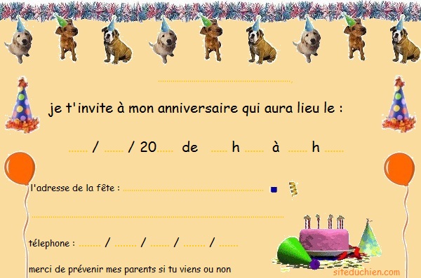 carte invitation anniversaire chien