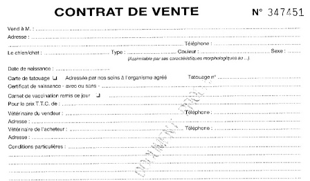 contrat vente chien